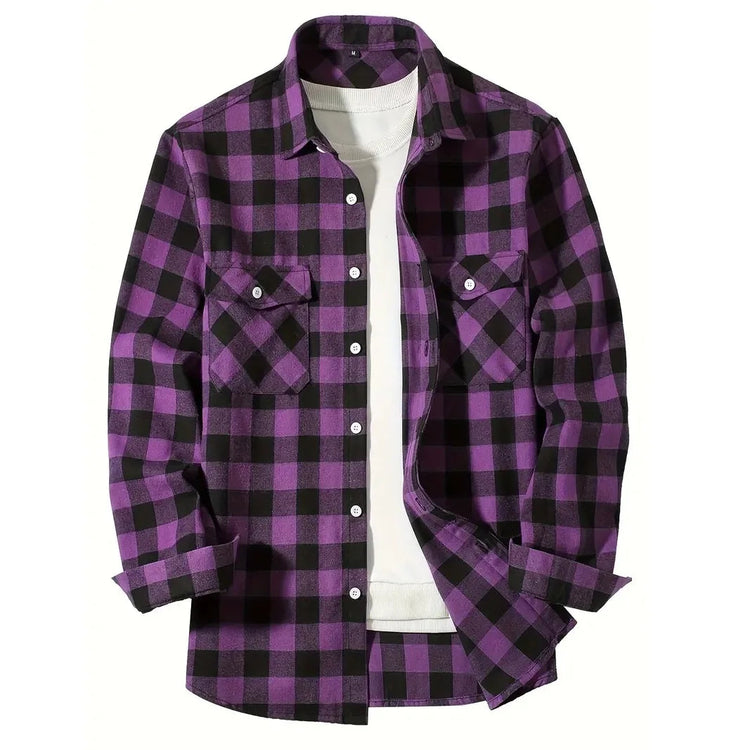Mens Shirts Single Breaste Classic Plaid Smart Casual Flannel Shirt Long Sleeved Chest Two Pockets Design Spring Autumn Men Tops ShedPoundsPortal
