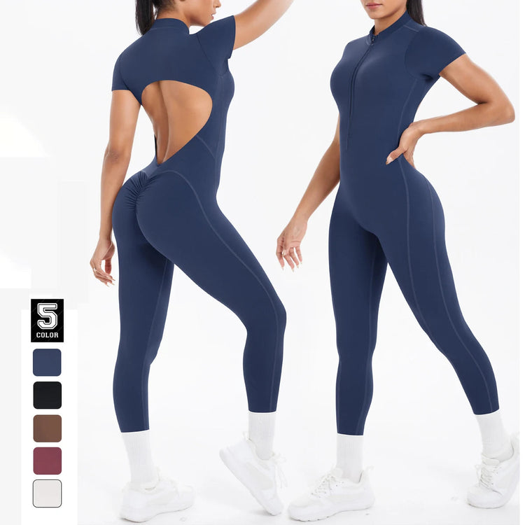 Sexy Backless Bodycon Scrunch Jumpsuit Raises Butt Women Dance Fitness Overalls Push Up With Chest Cushion Yoga Sport Jump Suit ShedPoundsPortal