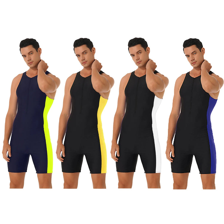 Summer Men One-piece Swimwear Swimsuit Sleeveless Front Zipper Swimming Shorts Bodysuit Triathlon Wetsuit Bathing Suit Beachwear ShedPoundsPortal