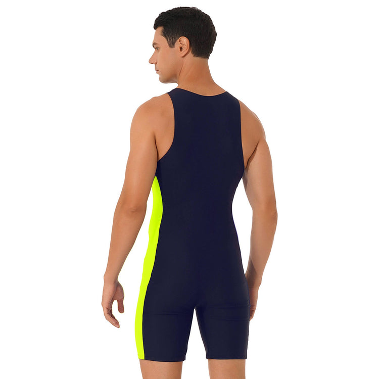 Summer Men One-piece Swimwear Swimsuit Sleeveless Front Zipper Swimming Shorts Bodysuit Triathlon Wetsuit Bathing Suit Beachwear ShedPoundsPortal