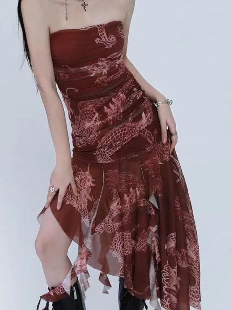 Sexy Dresses for Women 2025 Vestidos De Mujer Tunic Print Sleeveless Backless Robe Femme Fashion Summer Irregular Chiffon Dress ShedPoundsPortal