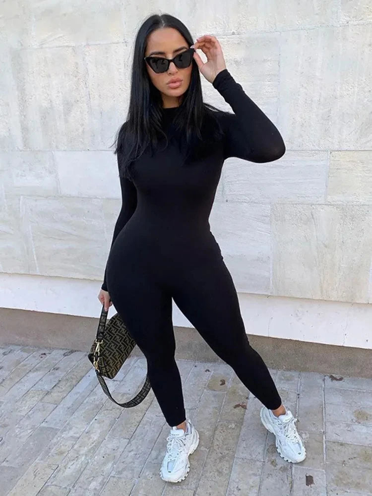 Sexy Black Jumpsuits Women New Autumn Long Sleeve Solid Bodycon Sports Rompers Female Streetwear Casual Skinny Fashion Overall ShedPoundsPortal