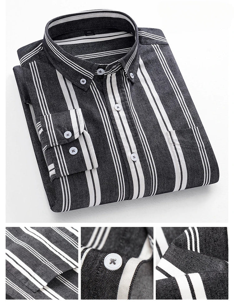 Casual Long-sleeve Shirts for Men Slim Fit Plain Shirt 100%cotton Plaid Striped Tops Soft Designer Fashion Korean Trends Clothes ShedPoundsPortal