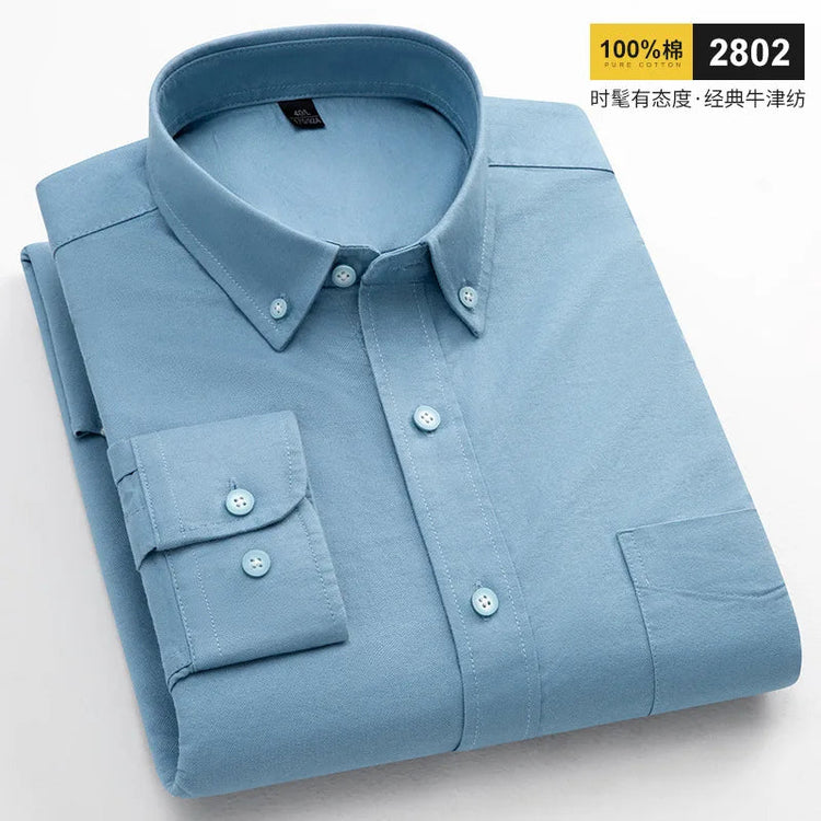 Casual Long-sleeve Shirts for Men Slim Fit Plain Shirt 100%cotton Plaid Striped Tops Soft Designer Fashion Korean Trends Clothes ShedPoundsPortal