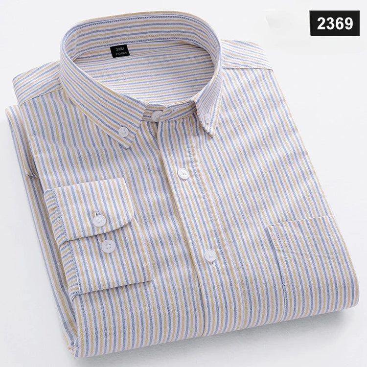 Casual Long-sleeve Shirts for Men Slim Fit Plain Shirt 100%cotton Plaid Striped Tops Soft Designer Fashion Korean Trends Clothes ShedPoundsPortal