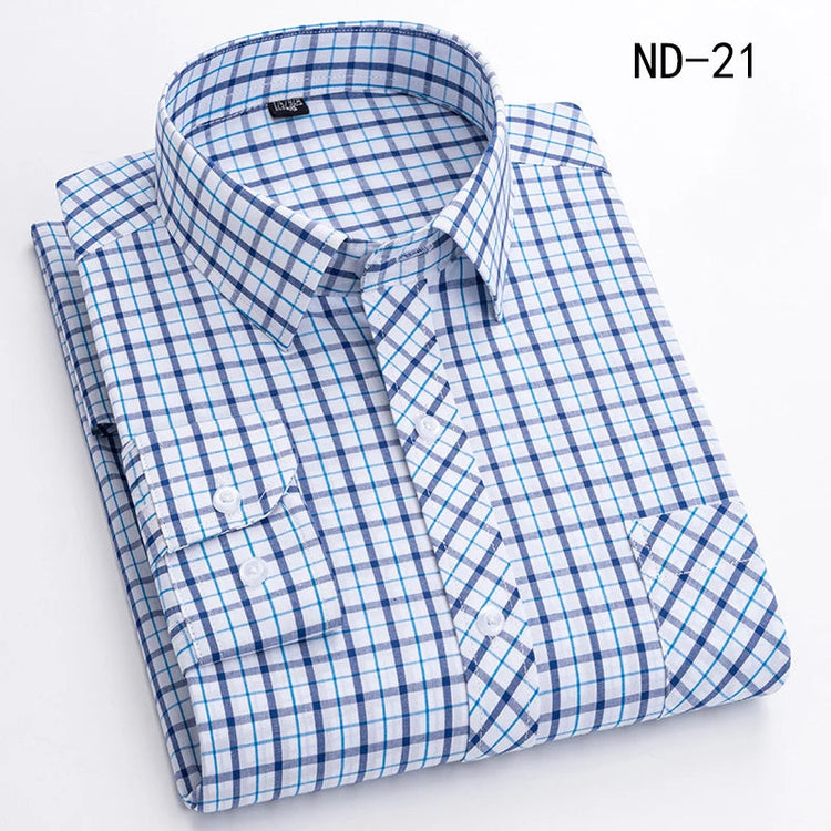 New Cotton Plaid Shirts For Man Long Sleeve Single Pocket Regular Fit Soft Easy Care Classic Dress Casual Shirts Man Clothing ShedPoundsPortal
