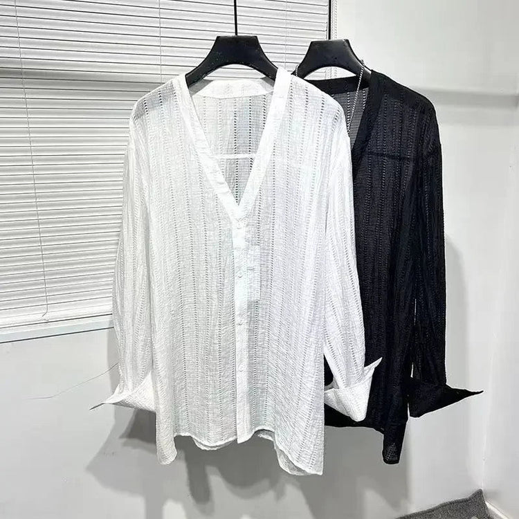 Mens Shirts Spring New Fashion Lace Long Sleeve Loose Casual T-shirt for Men ShedPoundsPortal