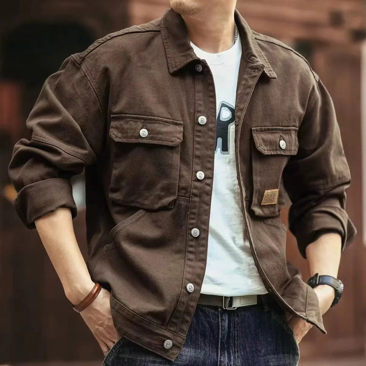 2025 Spring and Autumn New Fashion Solid Color Retro Cargo Jacket Men&