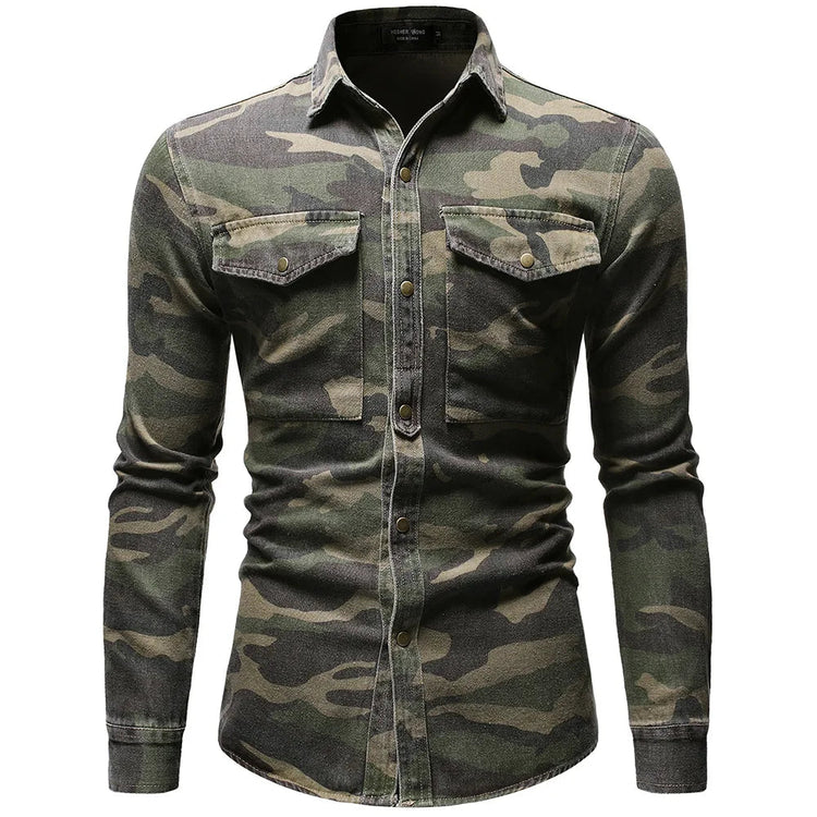 Men Shirts Coats Tops Camouflage Shirt Turn Down Collar Full Sleeve Single Breasted Casual Splice Regular Button Autumn ShedPoundsPortal