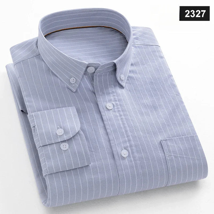 Casual Long-sleeve Shirts for Men Slim Fit Plain Shirt 100%cotton Plaid Striped Tops Soft Designer Fashion Korean Trends Clothes ShedPoundsPortal