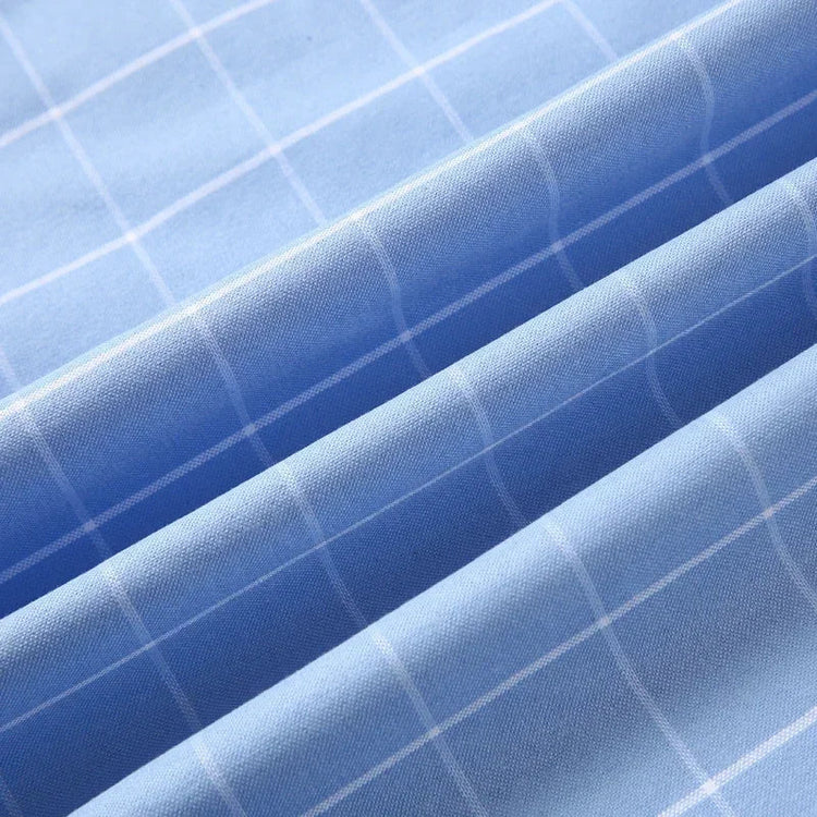 Cotton Fabric Breathable Men Oxford Short Sleeve Summer Plaid Striped Male Shirt Business Regular Fit Oversized Clothes ShedPoundsPortal