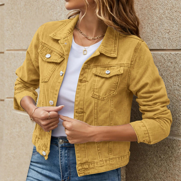 2025 Trend Womens Short Denim Jacket Classic Long Sleeve Boyfriend Jean Jacket Slim Fit Button Down Lapel Denim Coat Outwear ShedPoundsPortal