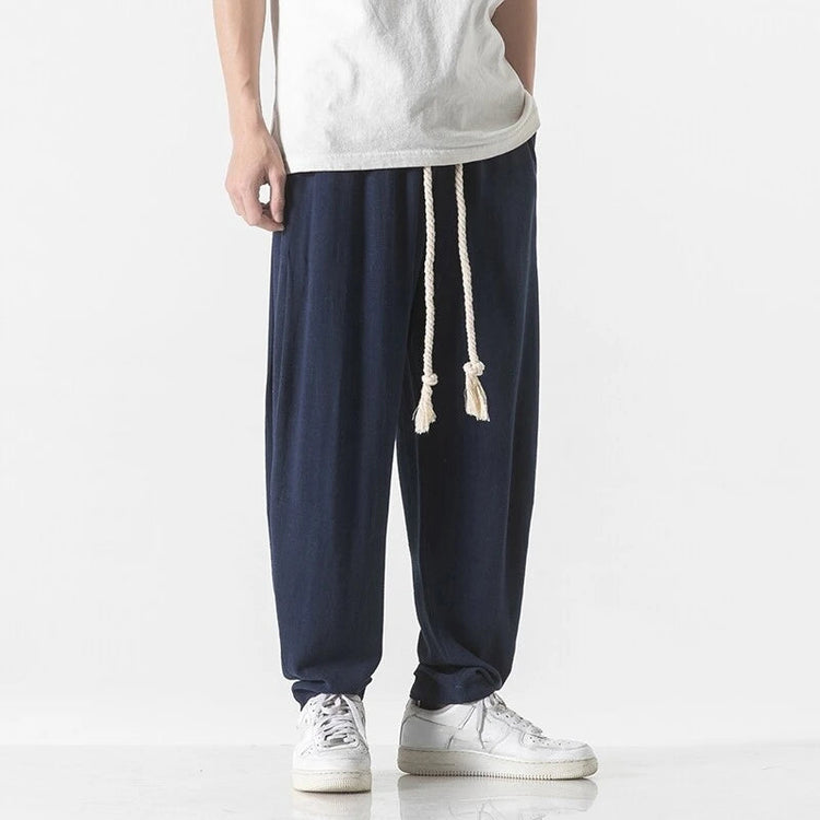 Mens Cotton Linen Pants Mens Summer Breathable Solid Color Harem Pants Male Streetwear White Trousers Men Ankle-Length Pants ShedPoundsPortal