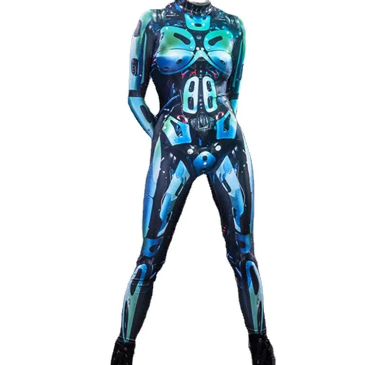 Robot Punk Jumpsuit Catsuit Sexy Female Women Cosplay Costume Skeleton Cyberpunk Steampunk Zentai Suit Halloween Bodysuit ShedPoundsPortal