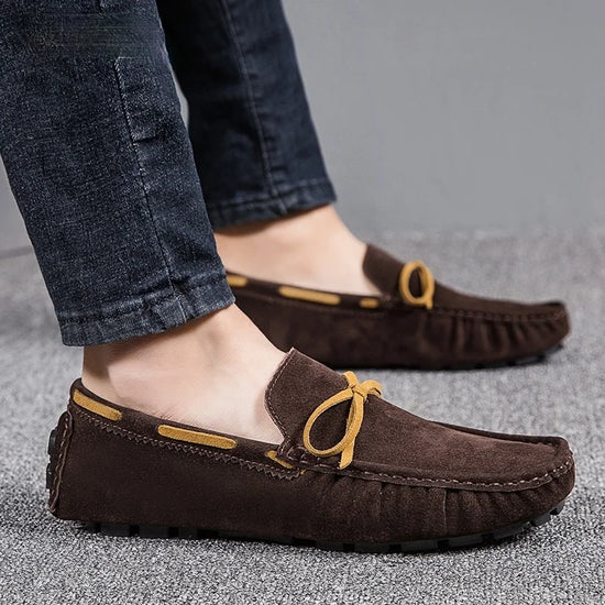 2025 Mens Moccasin Gray Brown Black Loafers Men Leather Shoes Luxury Designer Brand Fashion Sneakers Flats Slip on Lightweight