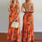 Sexy Boho Beach Dress Women Casual Tropical Floral Print Robe Halter Backless Maxi Dresses Summer Sleeveless Sundress