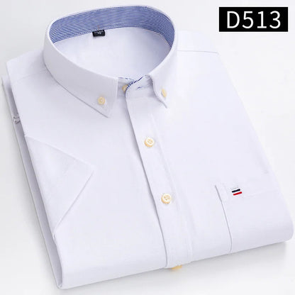 Branded Cotton Shirts for Men Short Sleeve Summer Plus Size Plaid Shirt Striped Male Shirt Business Casual White New Regular Fit ShedPoundsPortal