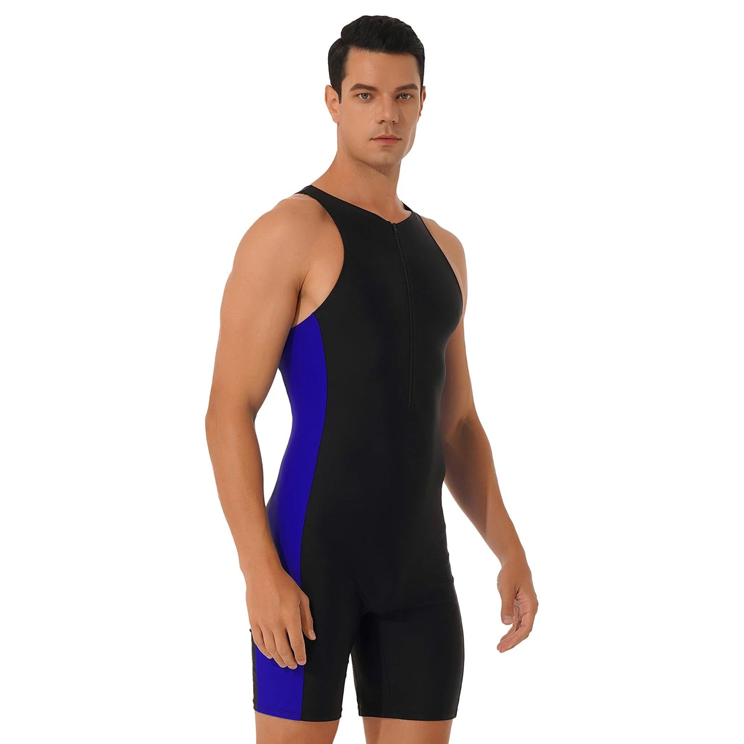Summer Men One-piece Swimwear Swimsuit Sleeveless Front Zipper Swimming Shorts Bodysuit Triathlon Wetsuit Bathing Suit Beachwear ShedPoundsPortal