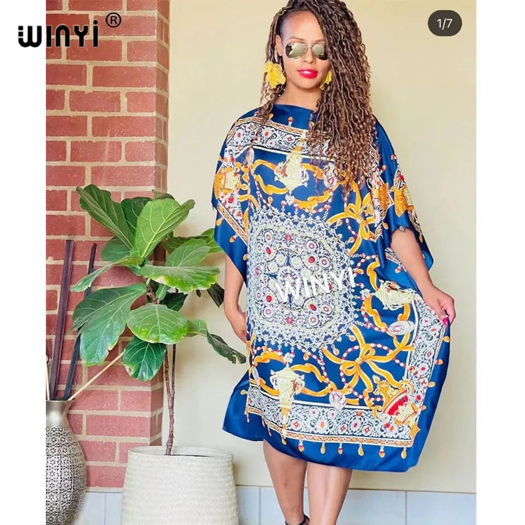 Printed Dresses For Women 2021 Fashion Design Loose Dress Batwing Maxi Long Femme Vestidos Summer Autumn Party Elegant Dress ShedPoundsPortal