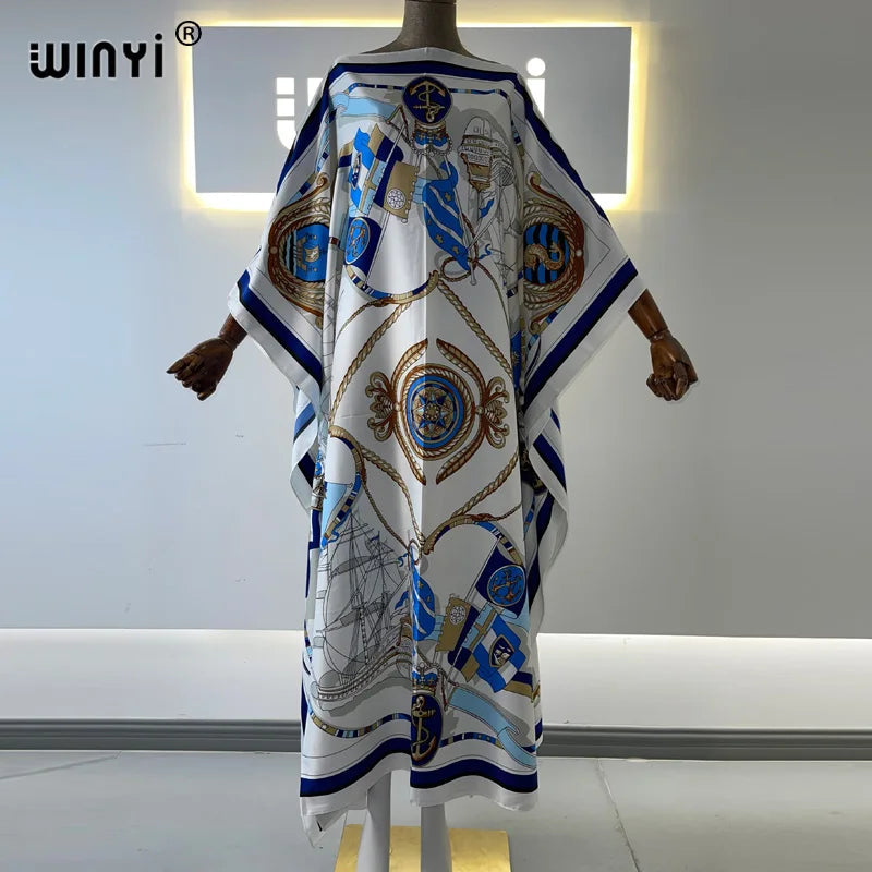 Printed  Dresses For Women 2021 Fashion Design Loose Dress Batwing Maxi Long Femme Vestidos Summer Autumn Party Elegant Dress ShedPoundsPortal