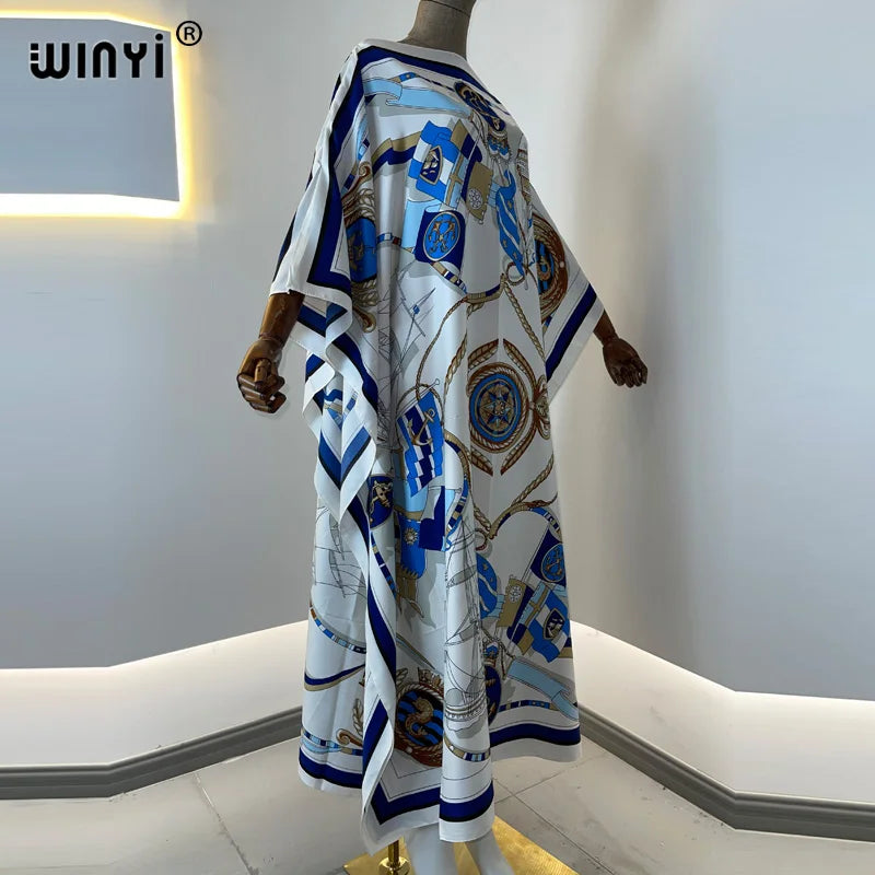 Printed  Dresses For Women 2021 Fashion Design Loose Dress Batwing Maxi Long Femme Vestidos Summer Autumn Party Elegant Dress ShedPoundsPortal