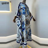 Printed  Dresses For Women 2021 Fashion Design Loose Dress Batwing Maxi Long Femme Vestidos Summer Autumn Party Elegant Dress ShedPoundsPortal