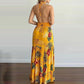 Sexy Boho Beach Dress Women Casual Tropical Floral Print Robe Halter Backless Maxi Dresses Summer Sleeveless Sundress