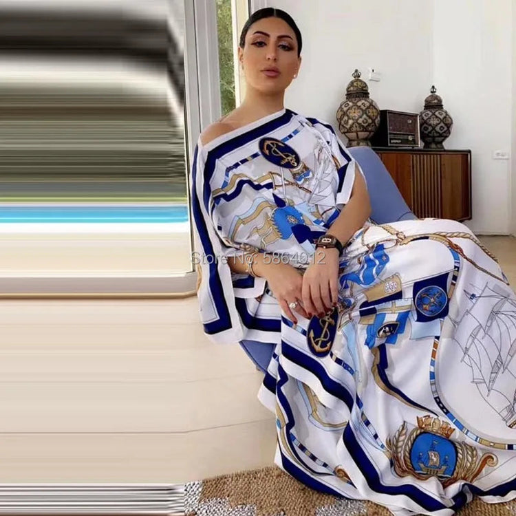 Printed  Dresses For Women 2021 Fashion Design Loose Dress Batwing Maxi Long Femme Vestidos Summer Autumn Party Elegant Dress ShedPoundsPortal