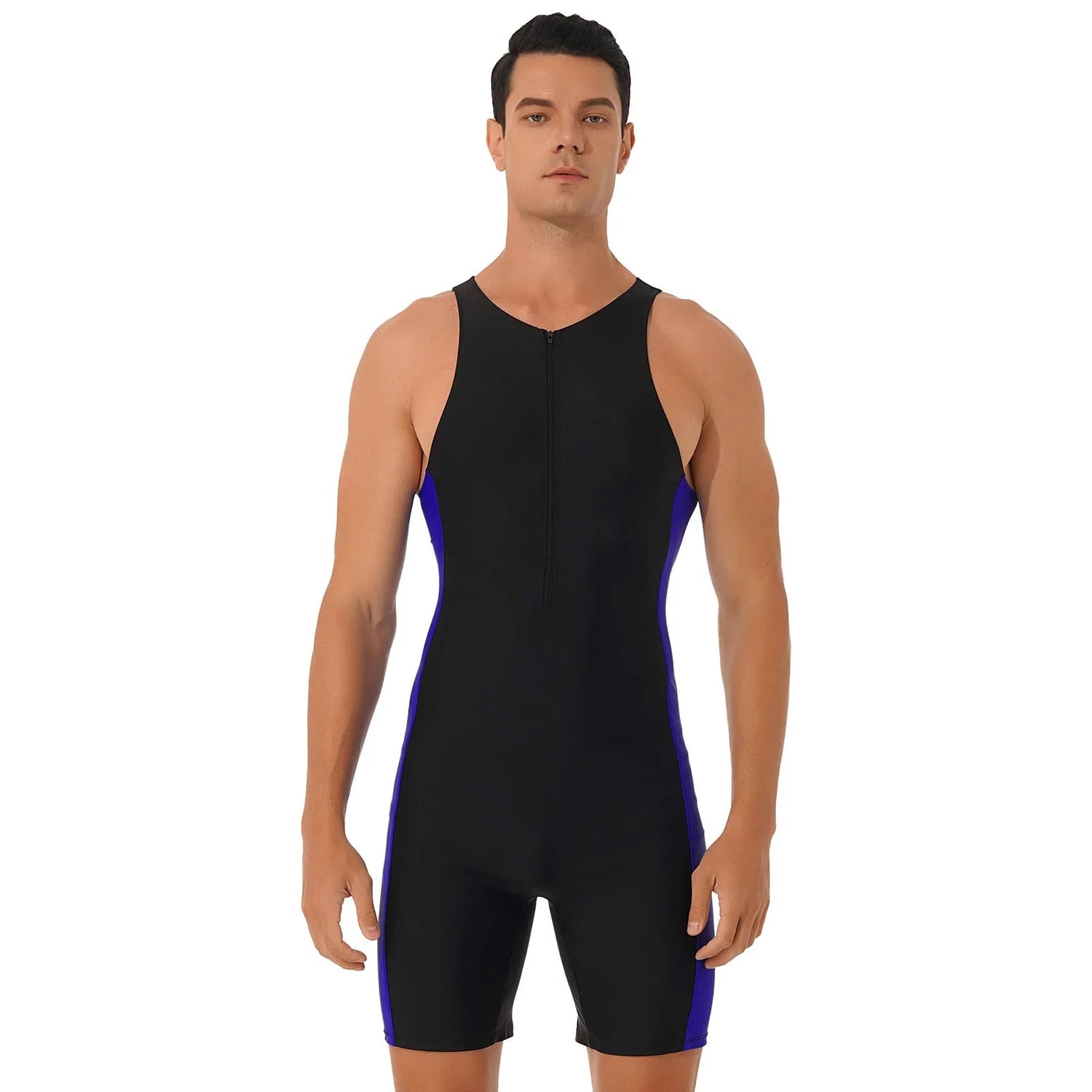 Summer Men One-piece Swimwear Swimsuit Sleeveless Front Zipper Swimming Shorts Bodysuit Triathlon Wetsuit Bathing Suit Beachwear ShedPoundsPortal