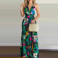 Sexy Boho Beach Dress Women Casual Tropical Floral Print Robe Halter Backless Maxi Dresses Summer Sleeveless Sundress