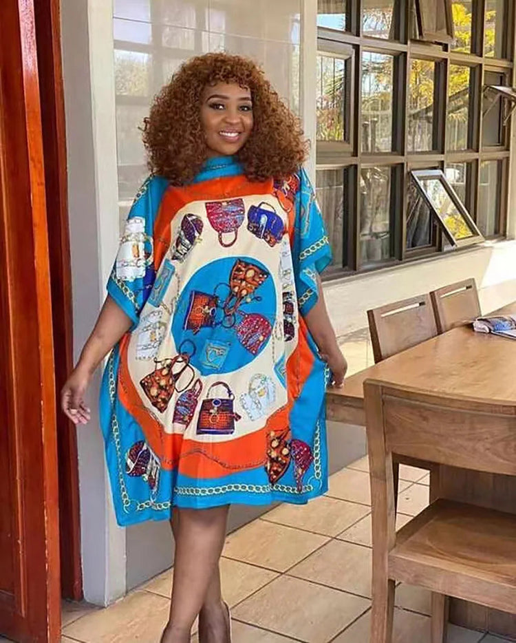Printed Dresses For Women 2021 Fashion Design Loose Dress Batwing Maxi Long Femme Vestidos Summer Autumn Party Elegant Dress ShedPoundsPortal