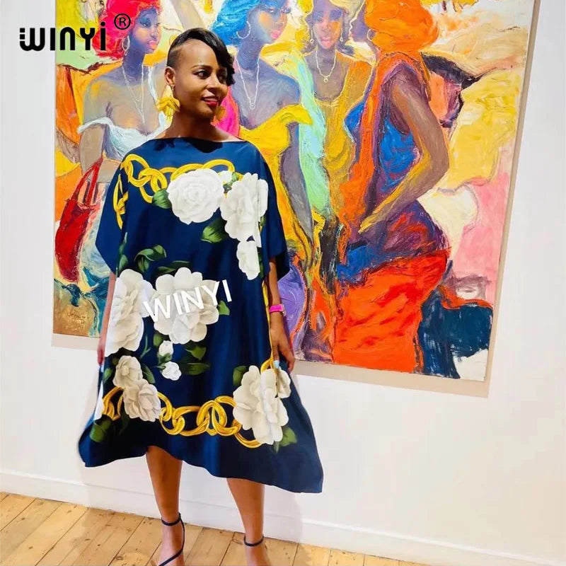 Printed Dresses For Women 2021 Fashion Design Loose Dress Batwing Maxi Long Femme Vestidos Summer Autumn Party Elegant Dress ShedPoundsPortal