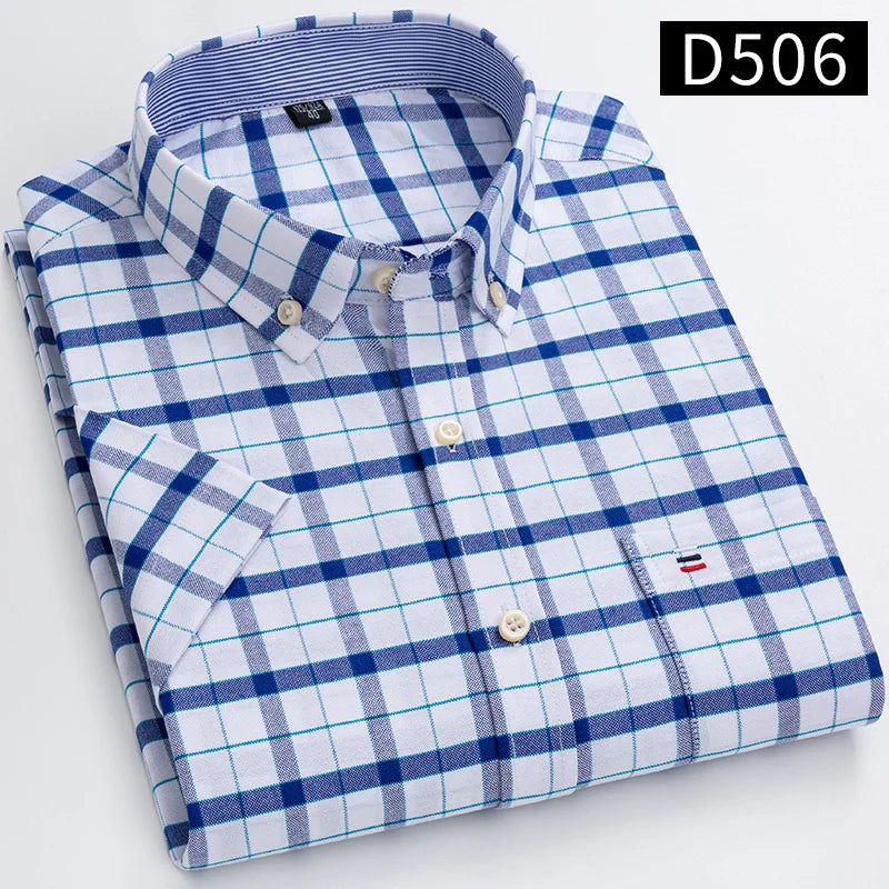 Branded Cotton Shirts for Men Short Sleeve Summer Plus Size Plaid Shirt Striped Male Shirt Business Casual White New Regular Fit ShedPoundsPortal