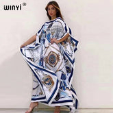 Printed  Dresses For Women 2021 Fashion Design Loose Dress Batwing Maxi Long Femme Vestidos Summer Autumn Party Elegant Dress ShedPoundsPortal