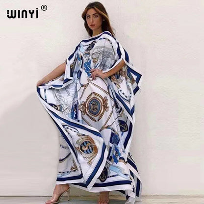 Printed  Dresses For Women 2021 Fashion Design Loose Dress Batwing Maxi Long Femme Vestidos Summer Autumn Party Elegant Dress ShedPoundsPortal
