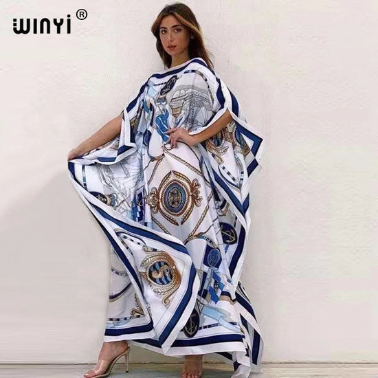 Printed  Dresses For Women 2021 Fashion Design Loose Dress Batwing Maxi Long Femme Vestidos Summer Autumn Party Elegant Dress ShedPoundsPortal