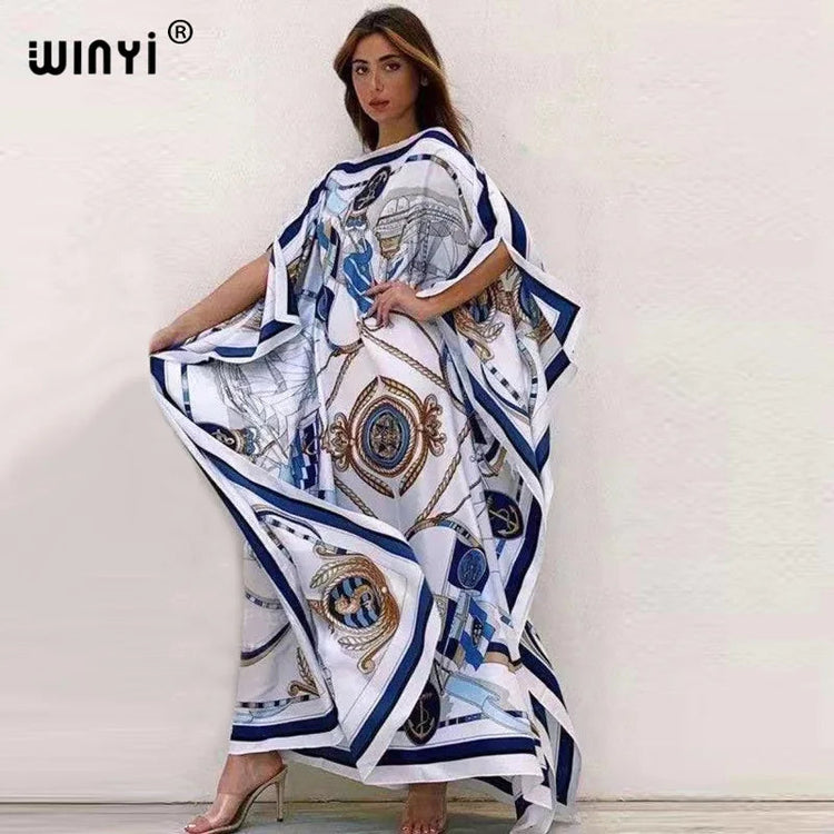 Printed  Dresses For Women 2021 Fashion Design Loose Dress Batwing Maxi Long Femme Vestidos Summer Autumn Party Elegant Dress ShedPoundsPortal