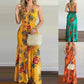 Sexy Boho Beach Dress Women Casual Tropical Floral Print Robe Halter Backless Maxi Dresses Summer Sleeveless Sundress