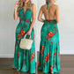 Sexy Boho Beach Dress Women Casual Tropical Floral Print Robe Halter Backless Maxi Dresses Summer Sleeveless Sundress