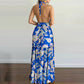 Sexy Boho Beach Dress Women Casual Tropical Floral Print Robe Halter Backless Maxi Dresses Summer Sleeveless Sundress