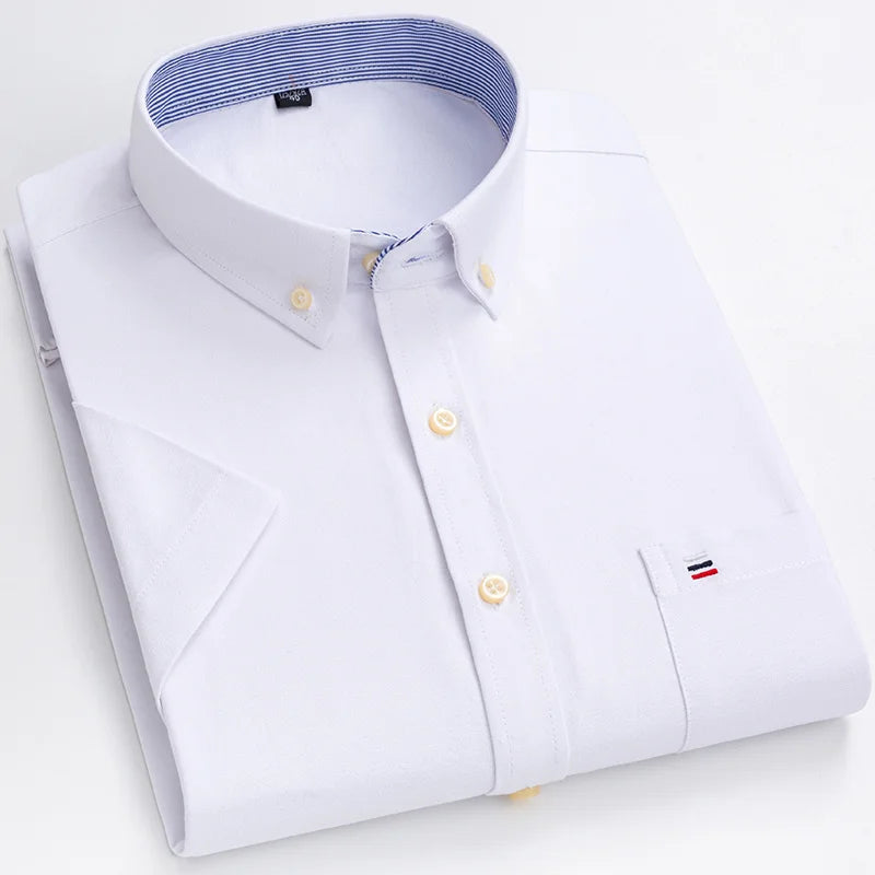 Branded Cotton Shirts for Men Short Sleeve Summer Plus Size Plaid Shirt Striped Male Shirt Business Casual White New Regular Fit ShedPoundsPortal