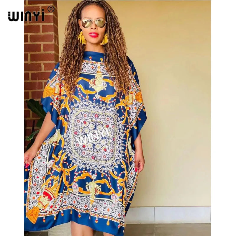 Printed Dresses For Women 2021 Fashion Design Loose Dress Batwing Maxi Long Femme Vestidos Summer Autumn Party Elegant Dress ShedPoundsPortal