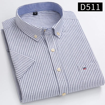 Branded Cotton Shirts for Men Short Sleeve Summer Plus Size Plaid Shirt Striped Male Shirt Business Casual White New Regular Fit ShedPoundsPortal