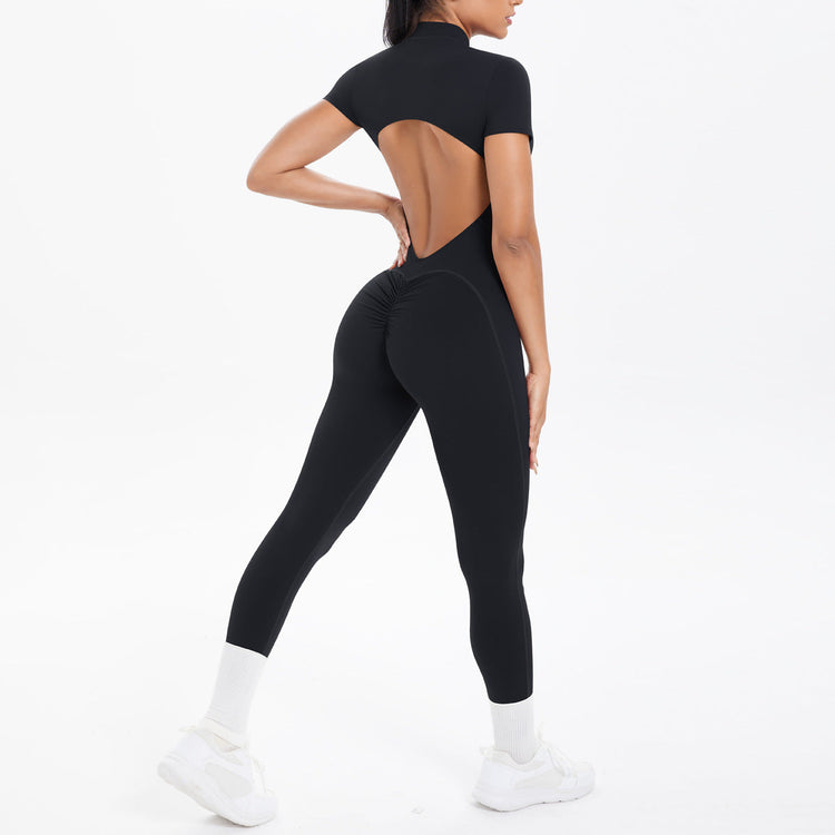 Sexy Backless Bodycon Scrunch Jumpsuit Raises Butt Women Dance Fitness Overalls Push Up  With Chest Cushion Yoga Sport Jump Suit ShedPoundsPortal