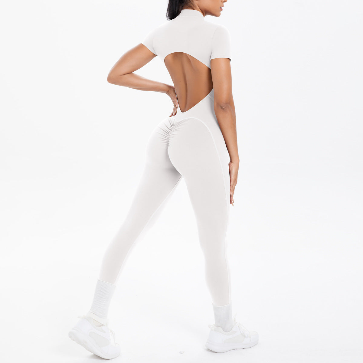 Sexy Backless Bodycon Scrunch Jumpsuit Raises Butt Women Dance Fitness Overalls Push Up  With Chest Cushion Yoga Sport Jump Suit ShedPoundsPortal