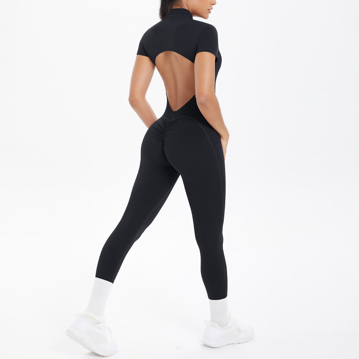 Sexy Backless Bodycon Scrunch Jumpsuit Raises Butt Women Dance Fitness Overalls Push Up  With Chest Cushion Yoga Sport Jump Suit ShedPoundsPortal