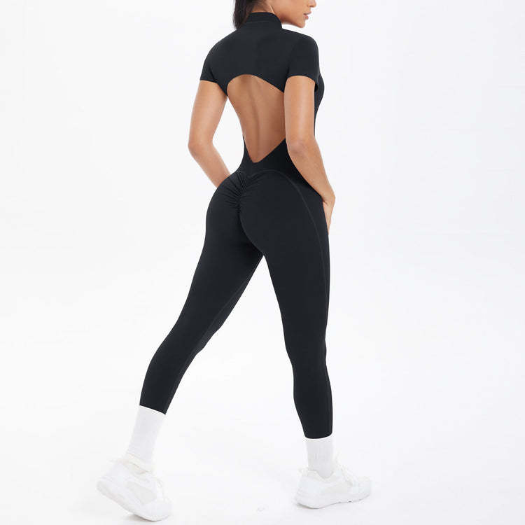 Sexy Backless Bodycon Scrunch Jumpsuit Raises Butt Women Dance Fitness Overalls Push Up  With Chest Cushion Yoga Sport Jump Suit ShedPoundsPortal