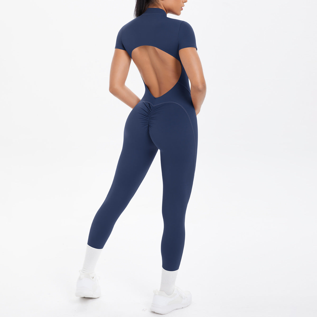 Sexy Backless Bodycon Scrunch Jumpsuit Raises Butt Women Dance Fitness Overalls Push Up  With Chest Cushion Yoga Sport Jump Suit ShedPoundsPortal