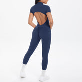 Sexy Backless Bodycon Scrunch Jumpsuit Raises Butt Women Dance Fitness Overalls Push Up  With Chest Cushion Yoga Sport Jump Suit ShedPoundsPortal