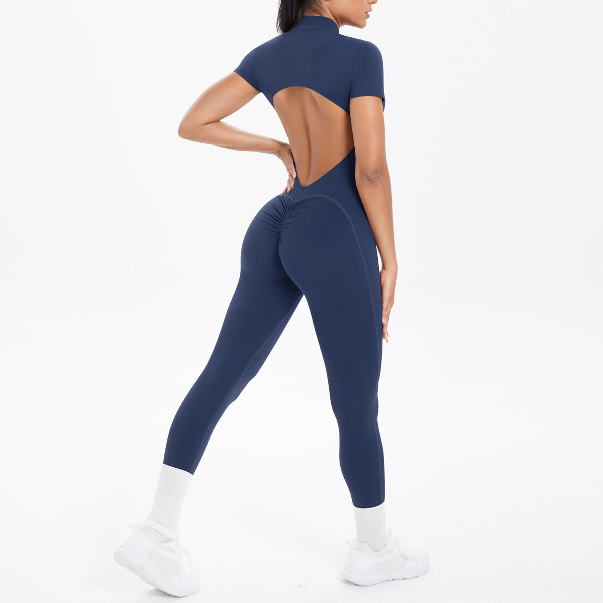 Sexy Backless Bodycon Scrunch Jumpsuit Raises Butt Women Dance Fitness Overalls Push Up  With Chest Cushion Yoga Sport Jump Suit ShedPoundsPortal